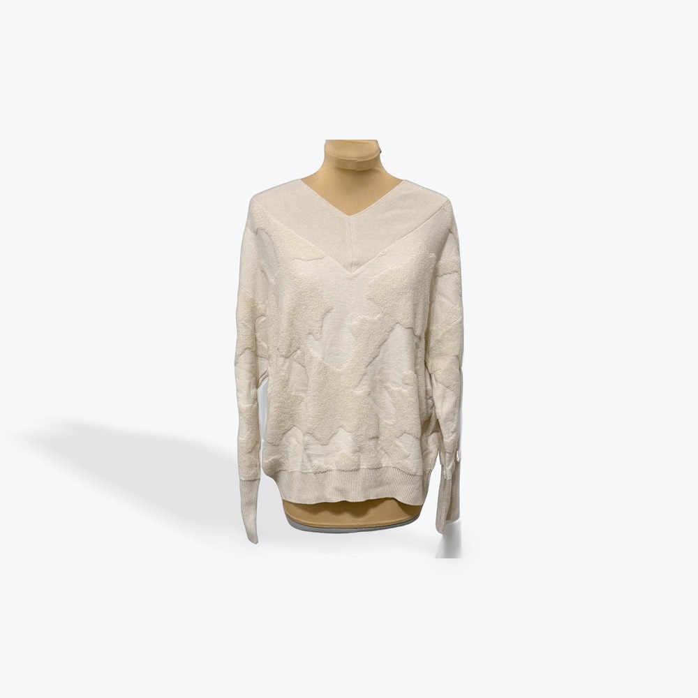 Tricot Chic‎ Cream Textured V Neck Sweater Long Sleeve Made in Italy